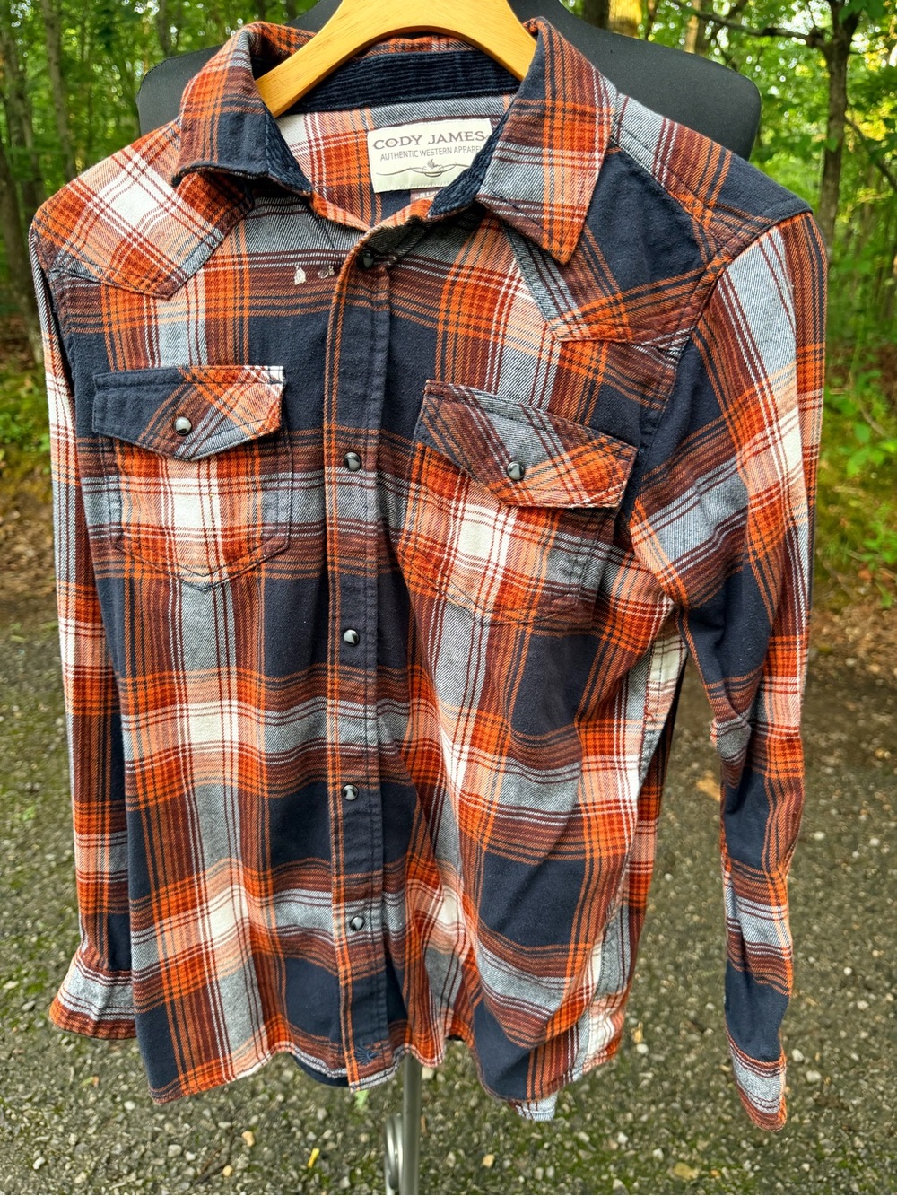 Youth Orange & Navy Plaid Western Shirt